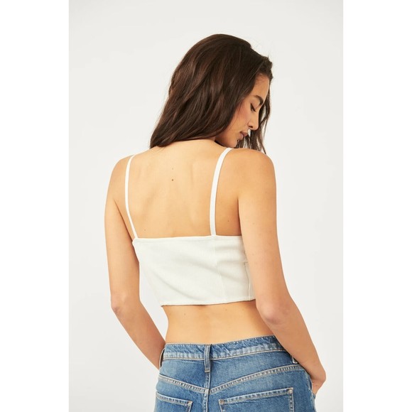Free People Have My Heart Tank Top White Crop Distressed Ribbed Boxy Lace New - Picture 7 of 11